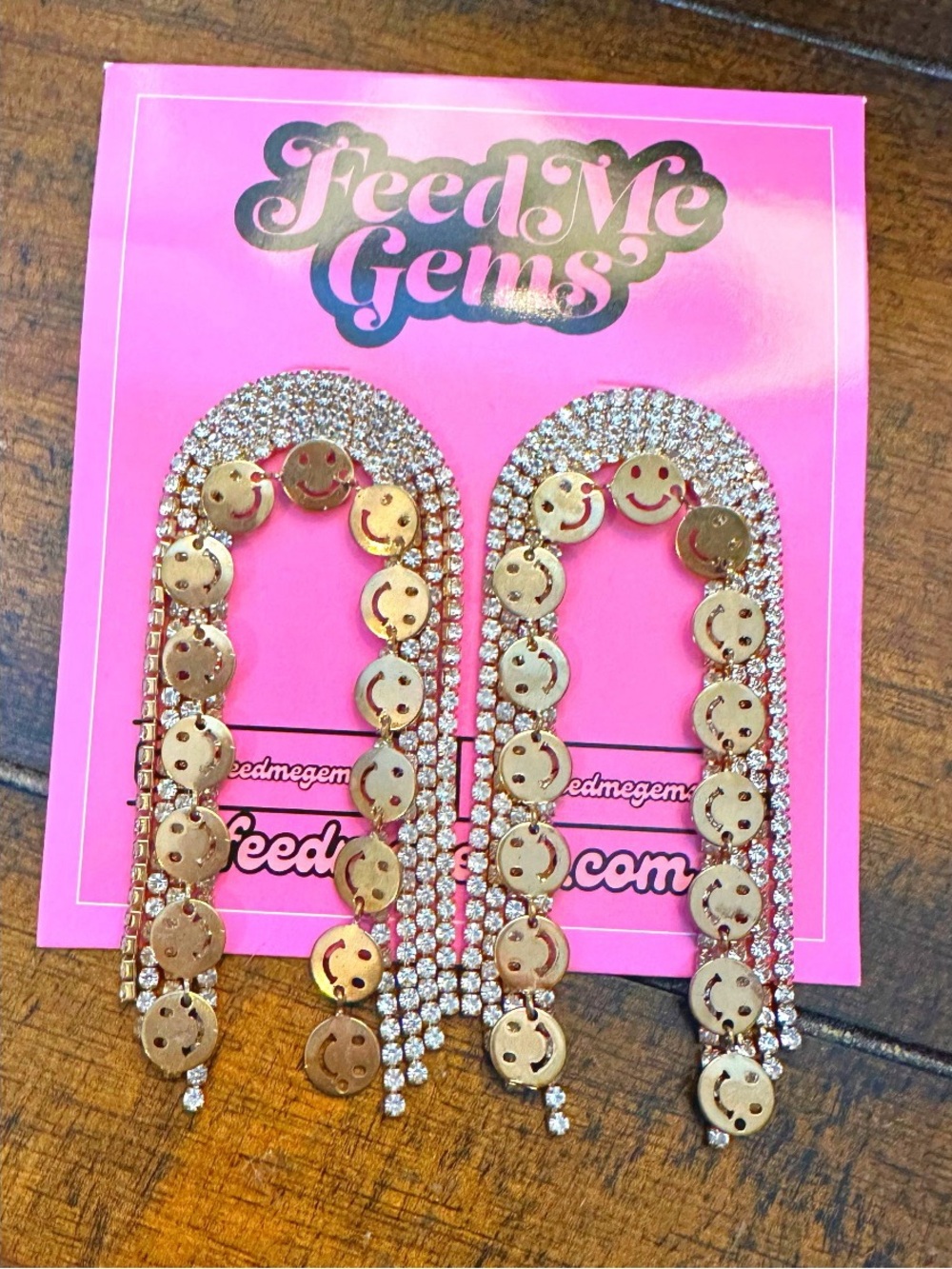 Feed Me Gems Gold “Be Happy Rainbows” Earrings - Picture 2 of 4